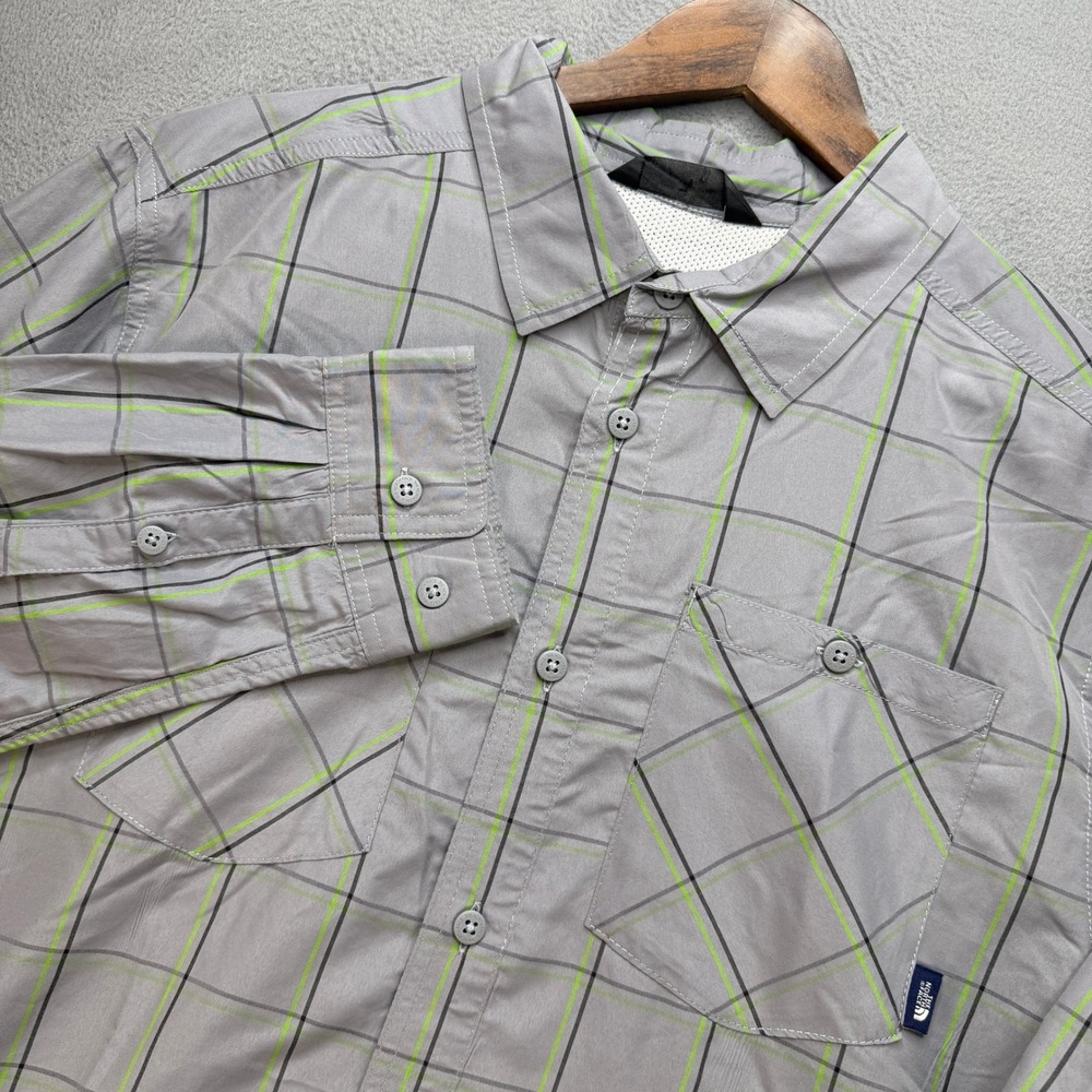 The North Face Plaid Long Sleeve Shirt Mens XL Grey/Green Nylon Lyocell Hiking